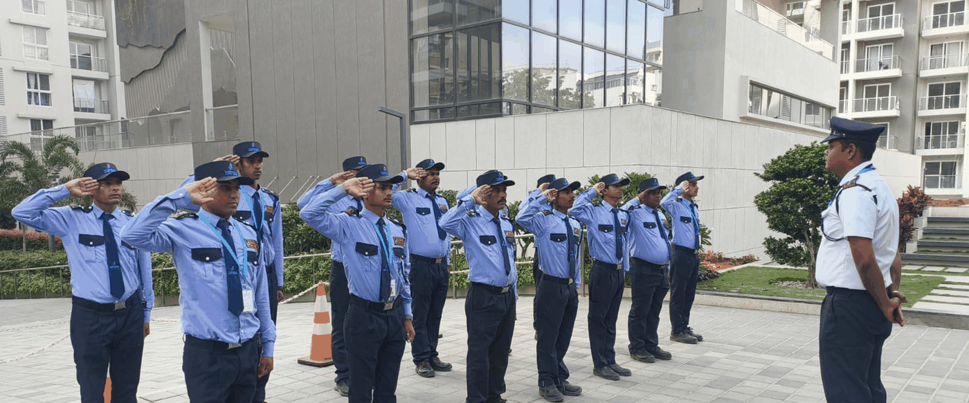 Difesa Security guards in formation, trusted by clients across Bangalore